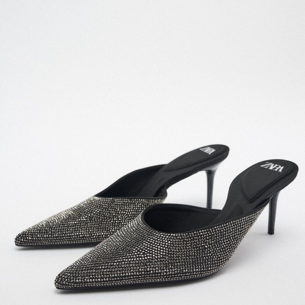 Zara Rhinestone Slip On Heels